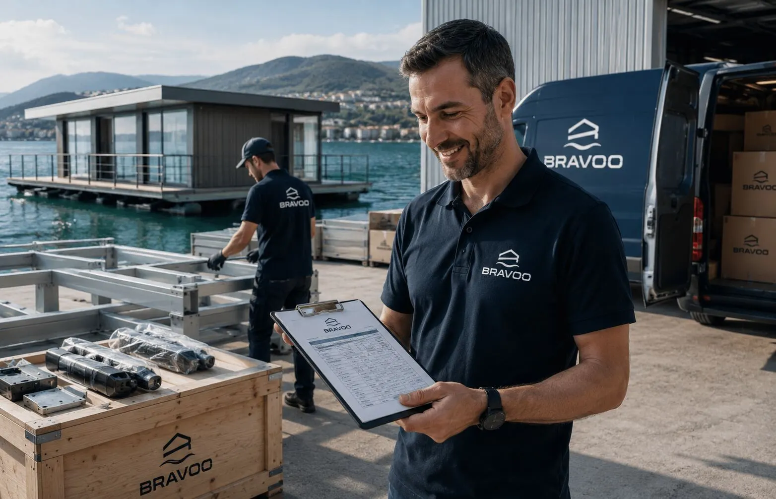 Equipe BRAVOO conferindo checklist de fabricação e entrega de módulos